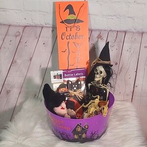 Halloween Spooky Season Mystery Boo Bucket Decor Witch Black Cat Pumpkin Bowl